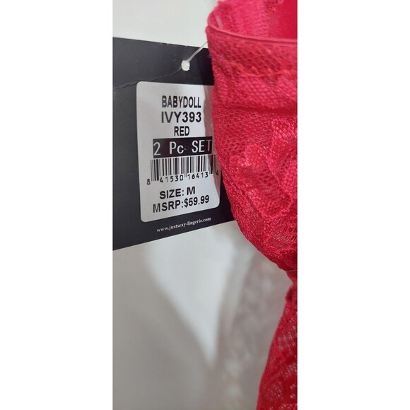 Just Sexy Lingerie Women's Size Medium Babydoll Red Keyhole Lace Nightie Panties - Picture 11 of 16